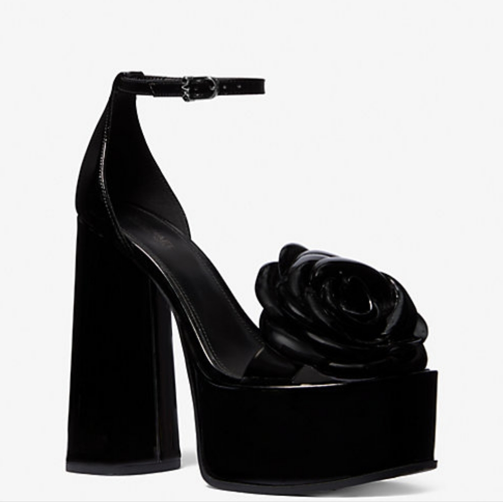 NWB MICHAEL Michael‎ Kors Flower Elodie Patent Leather Platform Sandal Size 9.5